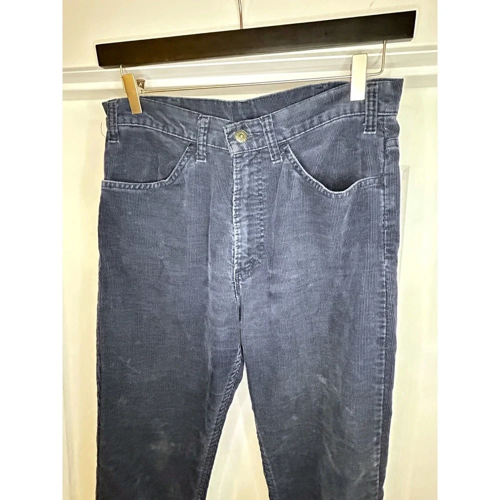 Vintage Levis 519 Corduroy Navy‎ Blue Pants White Tab Slim Straight 30x31 Retro